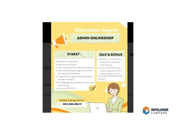Loker Admin Onlineshop Seputih Mataram, Lampung Tengah