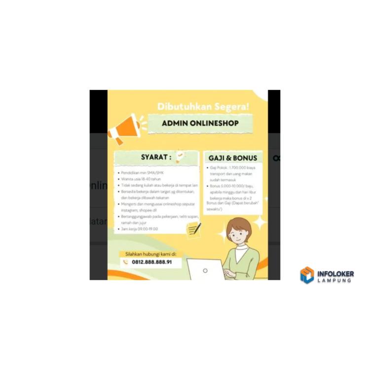 Loker Admin Onlineshop Seputih Mataram, Lampung Tengah
