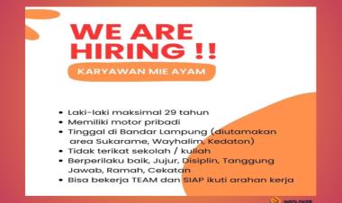 Loker Karyawan Mie Ayam, Sukarame, Bandar Lampung,