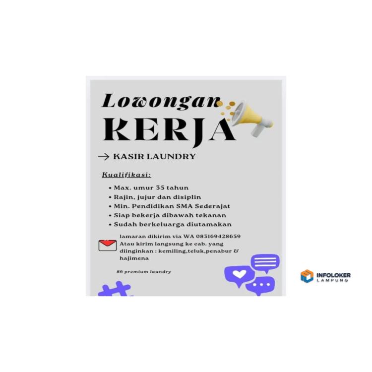 Lowongan kerja laundry Bumi Waras, Bandar Lampung Kota, Lampung