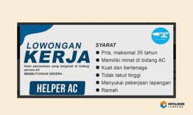 Dibutuhkan Helper AC, Way Halim, Bandar Lampung Kota, Lampung