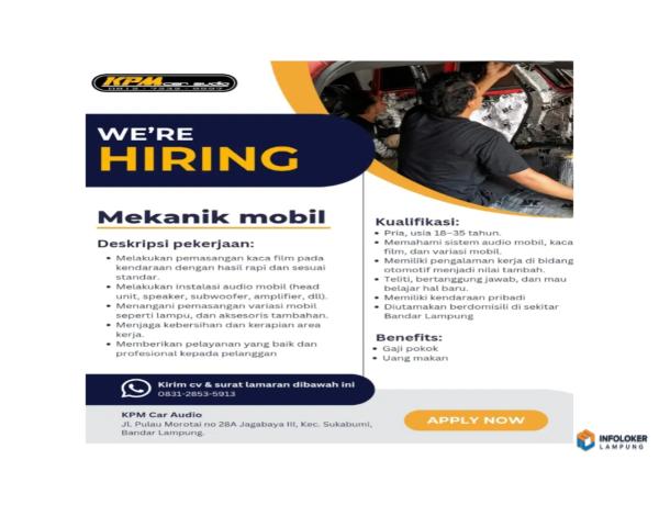 Mekanik mobil KPM Car Audio Sukabumi, Bandar Lampung Kota, Lampung
