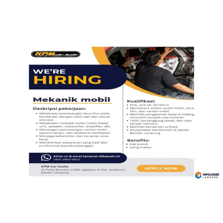 Mekanik mobil KPM Car Audio Sukabumi, Bandar Lampung Kota, Lampung
