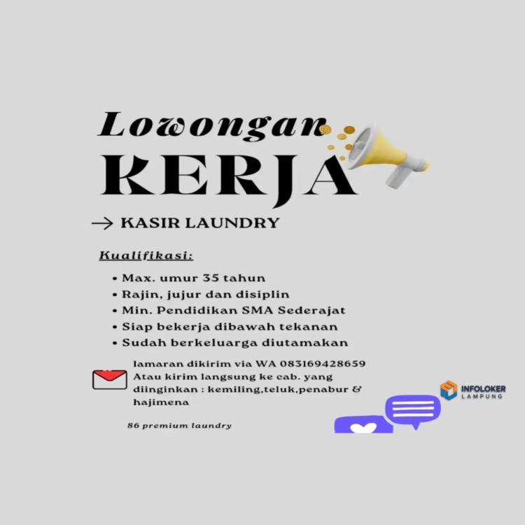 Dibutuhkan Segera Kasir Laundry Kemiling, Bandar Lampung Kota, Lampung