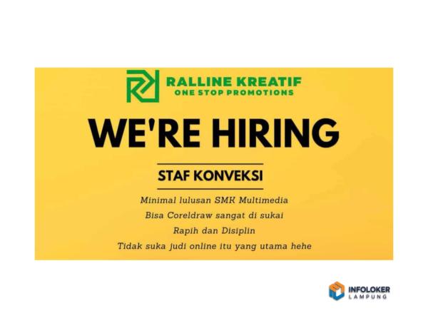 Loker Ralline Kreatif Posisi Staf Konveksi, Bandar Lampung