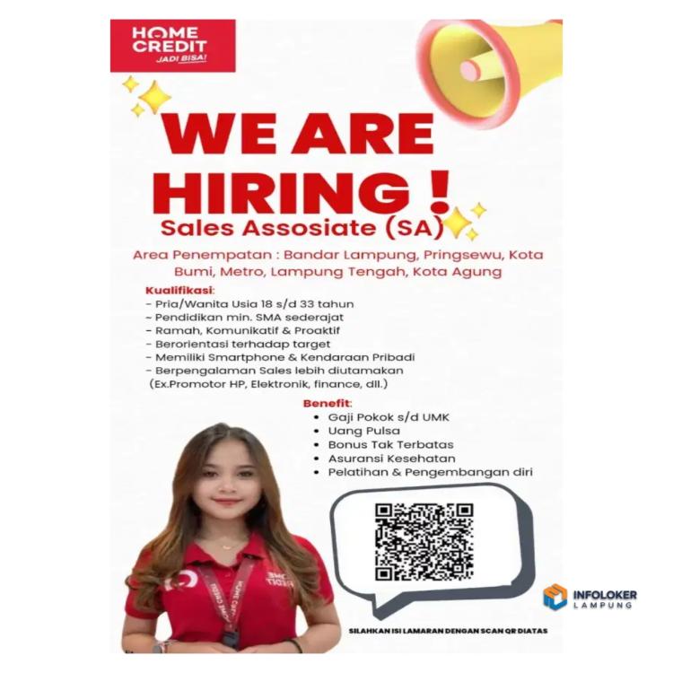 Loker Sales Associate Home Credit Indonesia Kedamaian, Bandar Lampung Kota, Lampung