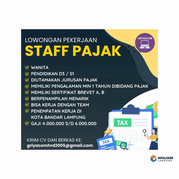 Lowongan Pekerjaan Staff Pajak di Griyacom, Bandar Lampung