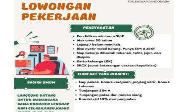Lowongan Kerja Untuk Posisi Bagian Umum Di Gudang Kaca Mobil, Pringsewu, Lampung