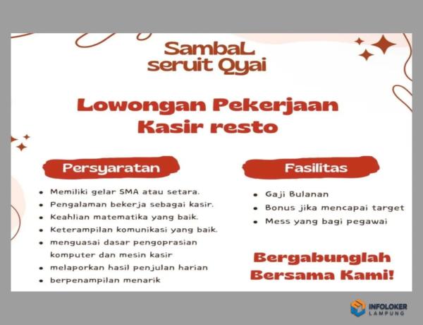 Lowongan Kerja Bagian Kasir Restoran di Sambal Seruit Qyai, Bandar Lampung