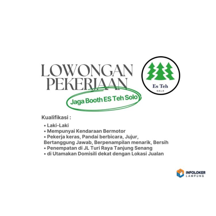 Lowongan Pekerjaan Untuk Jaga Booth dengan penempatan di Tanjung Senang, Bandar Lampung