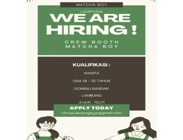Lowongan Kerja untuk Posisi Crew Booth, Bandar Lampung