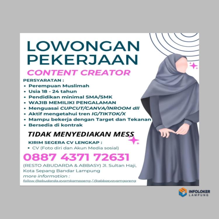Lowongan Kerja Content Creator di Resto Abudarda & Abbasy, Bandar Lampung