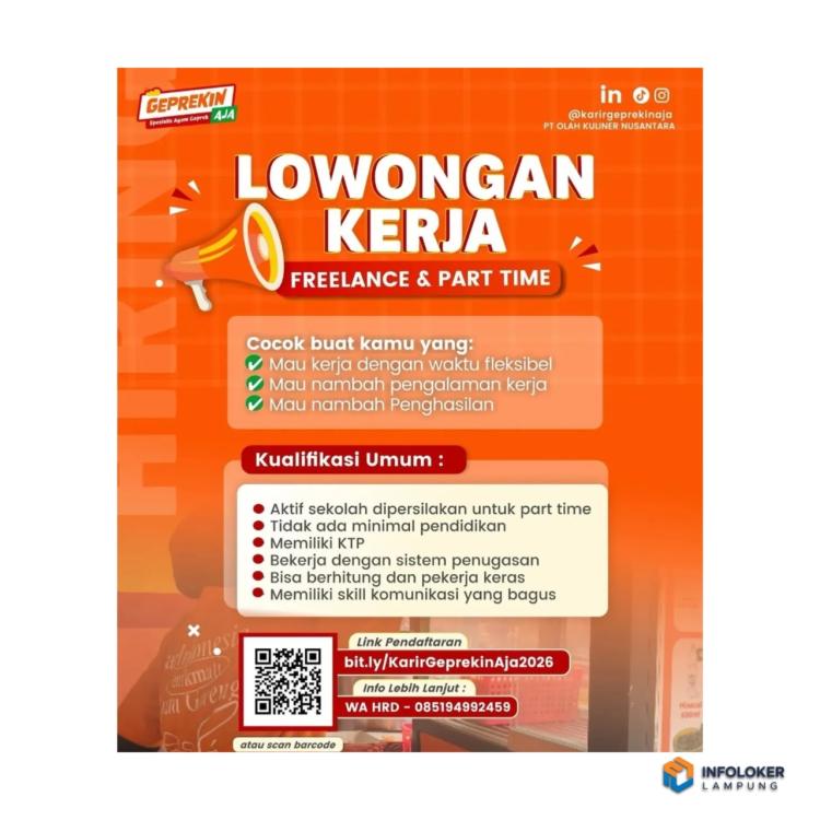 Lowongan Kerja dari Geprekin Aja Untuk Posisi Freelance & Part Time, Bandar Lampung