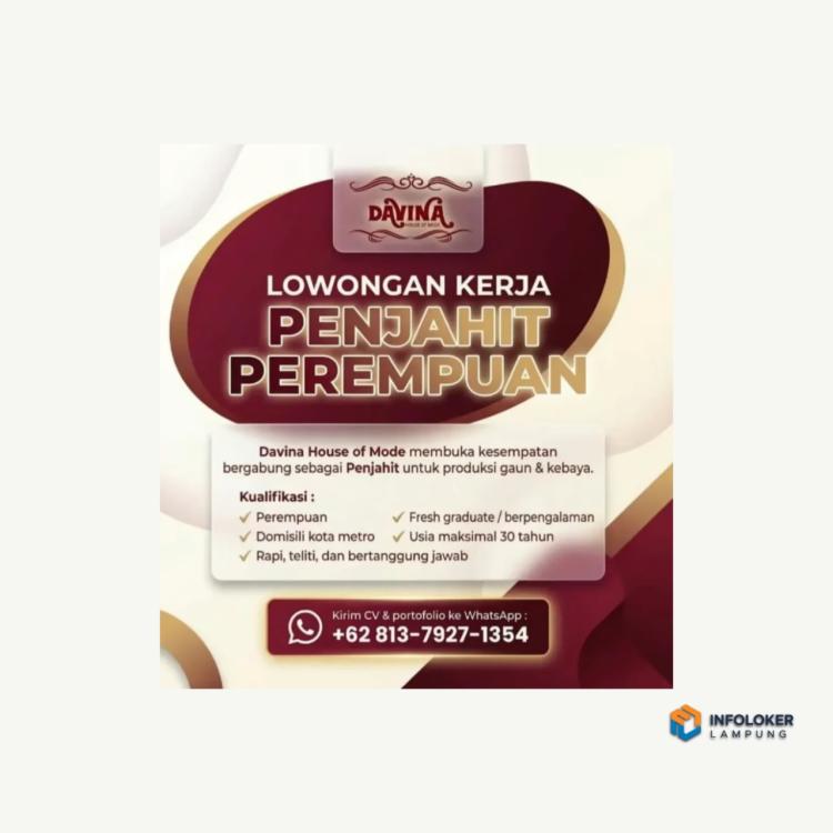 Lowongan Kerja Penjahit Perempuan, Metro, Lampung