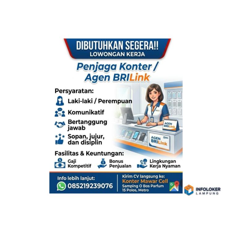 Lowongan Kerja Untuk Posisi Penjaga Konter / Agen BRILink di Kota Metro