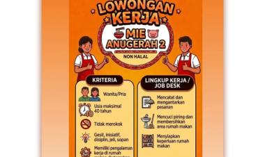 Lowongan kerja karyawan di Mie Anugerah 2, sebuah rumah makan non-halal di Bandar Lampung