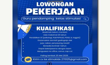 Lowongan kerja dari StiMo Kids untuk posisi Guru pendamping kelas stimulasi, bandar lampung