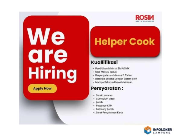 Loker Lokasi Way Halim Bandar Lampung - Helper Cook Di Rosin Resto