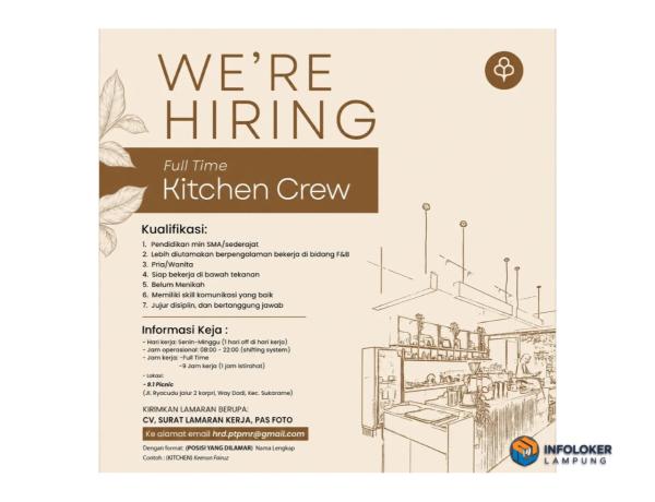 Info Loker  Bandar Lampung -  Posisi Kitchen Crew (Full Time) di 9.1 Picnic