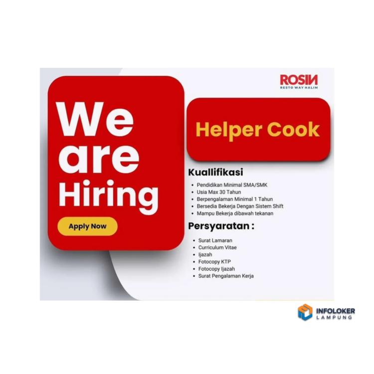 Loker Lokasi Way Halim Bandar Lampung - Helper Cook Di Rosin Resto