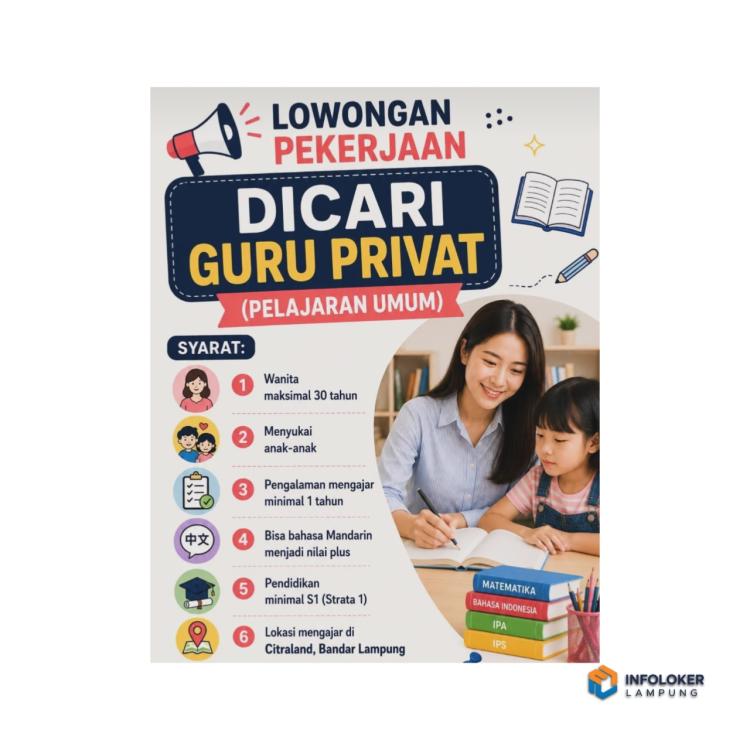 Lowongan Kerja Guru Privat Pelajaran Umum di Bandar Lampung