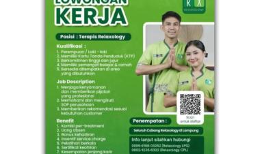 Lowongan kerja untuk posisi Terapis Relaxology di RX Relaxology, Bandar Lampung