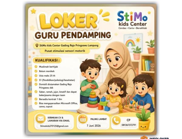 Lowongan Kerja Untuk Posisi Guru Pendamping di StiMo Kids Center, Pringsewu, Lampung