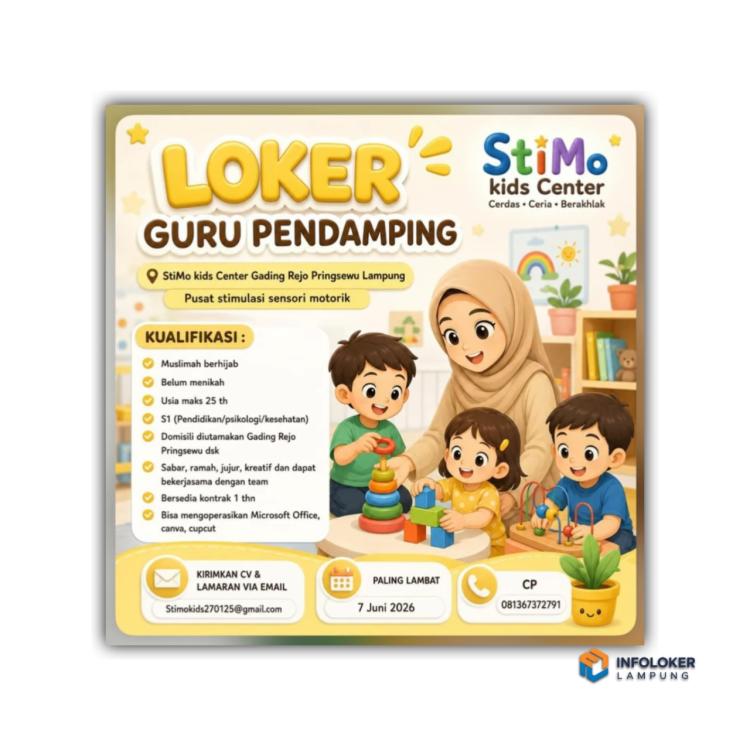 Lowongan Kerja Untuk Posisi Guru Pendamping di StiMo Kids Center, Pringsewu, Lampung