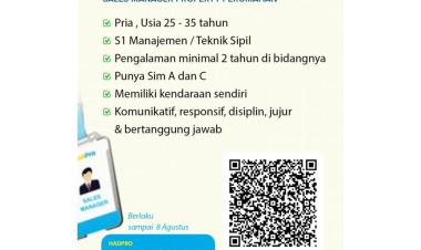 Lowongan kerja untuk posisi Sales Manager Property Perumahan di HADPRO, Bandar Lampung
