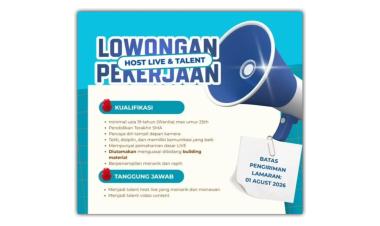 Lowongan kerja untuk posisi Host Live & Talent, Bandar Lampung