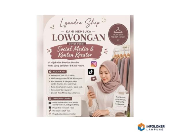 Lowongan Kerja Dari Lyandra Shop Untuk Posisi Social Media & Konten Kreator, Metro, Lampung