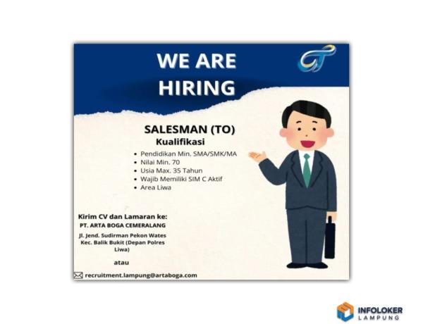 Lowongan Kerja Salesman (Taking Order / TO) di PT. Arta Boga Cemerlang untuk wilayah Liwa, Lampung