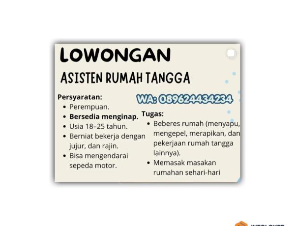 Lowongan Kerja Asisten Rumah Tangga (ART) di Teluk Betung Utara, Bandar Lampung