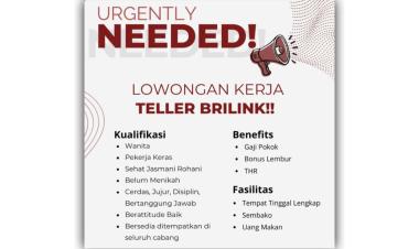 Lowongan kerja untuk posisi Teller BRILink, bandar lampung