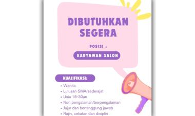 Lowongan kerja untuk posisi Karyawan Salon di Elza Salon yang berlokasi di Jl. Raden Gunawan 2, Rajabasa, bandar lampung