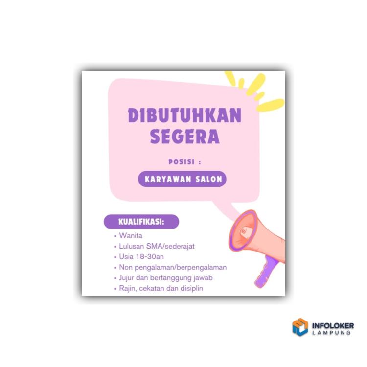 Lowongan kerja untuk posisi Karyawan Salon di Elza Salon yang berlokasi di Jl. Raden Gunawan 2, Rajabasa, bandar lampung